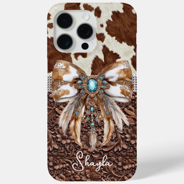Funda De Case-Mate Para iPhone Cuero Marrón de Vaqueta Joyas Arco Monogramado (Reverso )