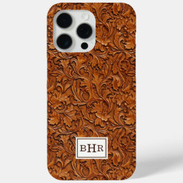 Funda Para iPhone 15 Pro Max Cuero Marrón Grabado Monogramado