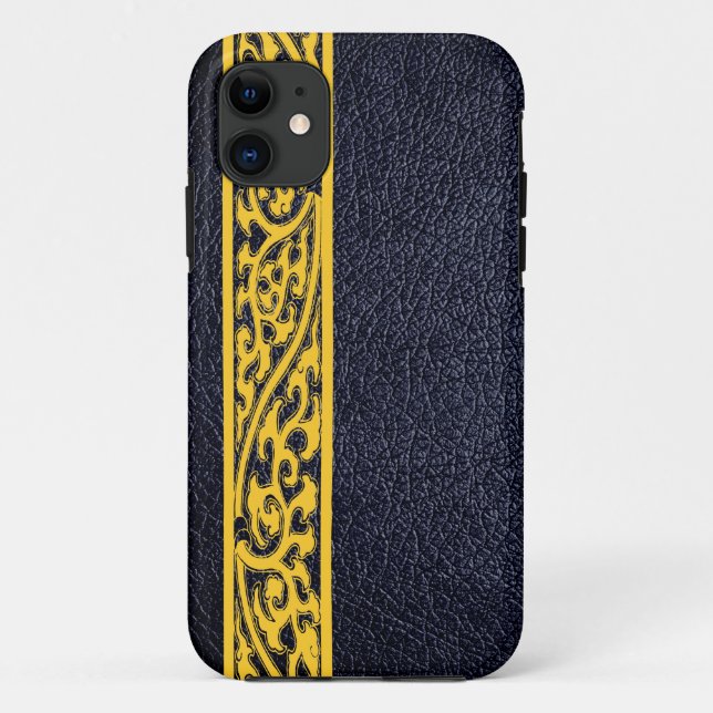 Funda De Case-Mate Para iPhone Cuero negro amarillo moderno (Reverso)