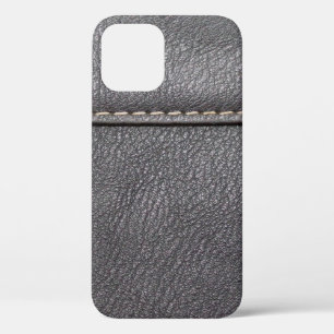Funda Para iPhone 12 Cuero negro cosido con punzonado blanco