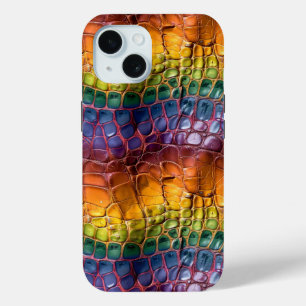 Funda Para iPhone 15 Cuero Reptil Arcoiris