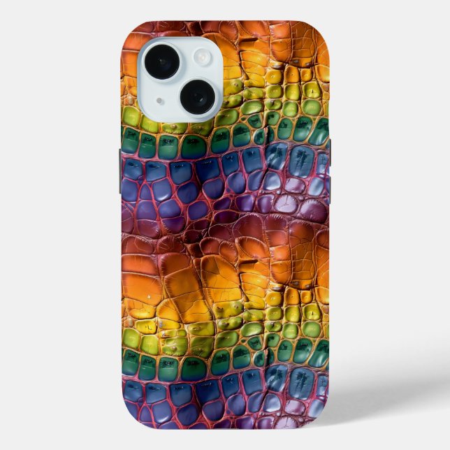 Funda De Case-Mate Para iPhone Cuero Reptil Arcoiris (Reverso )