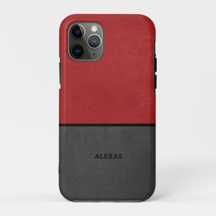 Funda Para iPhone 11 Pro Cuero rojo y gris de pantalla dividida