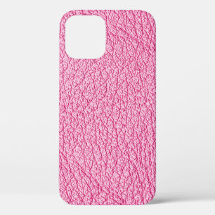 Funda Para iPhone 12 Cuero rosa de cierre, fondo texturado.