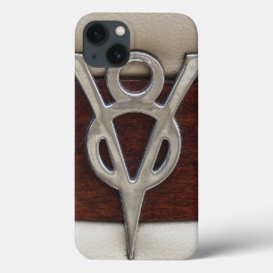 Funda Para iPhone 13 Cuero y madera del emblema del cromo de V8