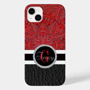 Funda Para iPhone 14 Plus De Case-Mate Cuero y Monograma abstractos y cuero negro de mimb