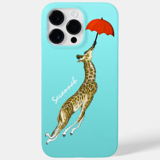 Funda Para iPhone 14 Pro Max De Case-Mate Cuidada colorida Aqua Flying Giraffe Paraguas Rojo