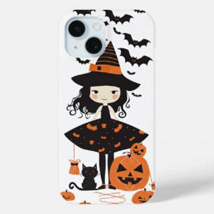 Funda Para iPhone 15 Cuidada Halloween Spookee Bruja Black Cat Bats Cal
