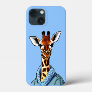 Funda Para iPhone 13 Mini Cuidada jirafa con una chaqueta de denim