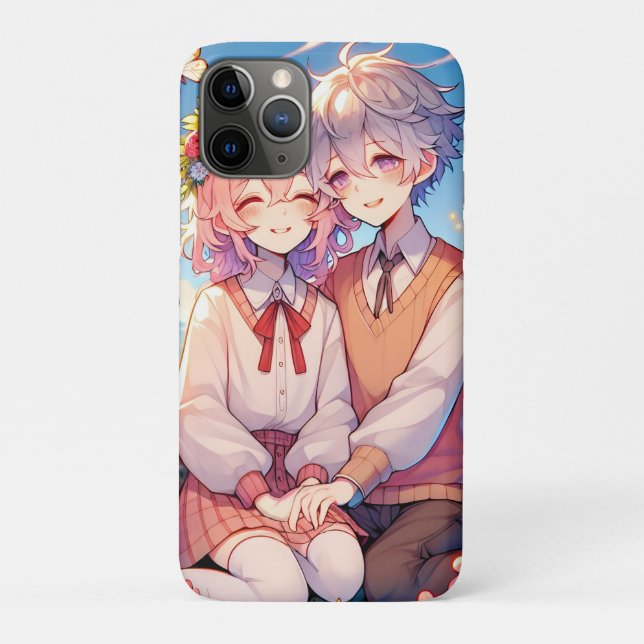 Funda De Case-Mate Para iPhone Cuidada Pareja Anime Whimsical Romántica (Reverso)