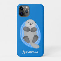 Cuidada y feliz nutria azul personalizado ilustrac