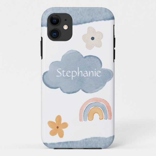 Funda De Case-Mate Para iPhone Cuidado arcoiris simple Floral acuática tu nombre (Reverso)