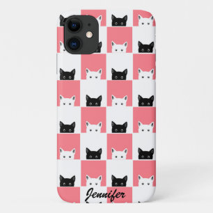 Funda Para iPhone 11 Cuidados gatitos blanco negro rosado