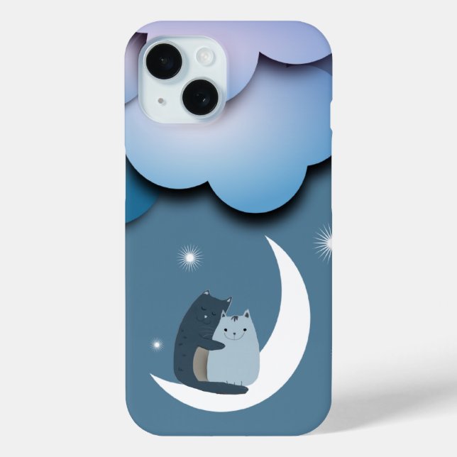 Funda De Case-Mate Para iPhone Cuidados gatos en la luna (Reverso )