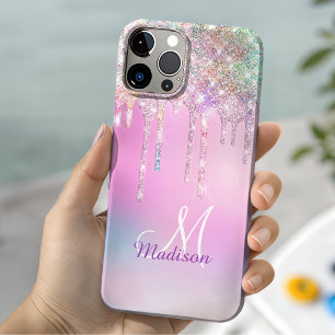 Funda Para iPhone 13 Cunicornio rosa lindo arcoíris brillo gotea monogr