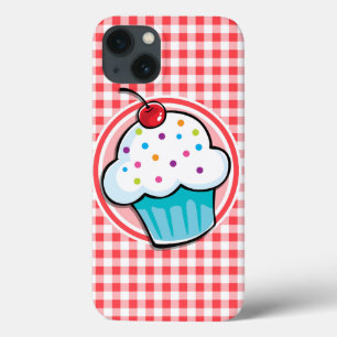 Funda Para iPhone 13 Cupcake dulce sobre rojo y blanco Gingham