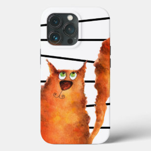 Funda Para iPhone 13 Pro Curioso gato caprichoso en el patrón de las rayas