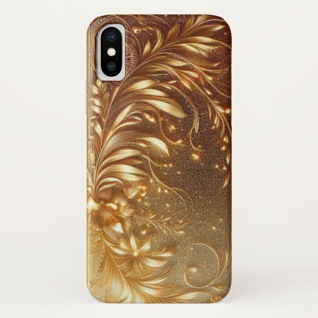 Funda De Case-Mate Para iPhone Curva floral dorada moderna y elegante (Reverso)