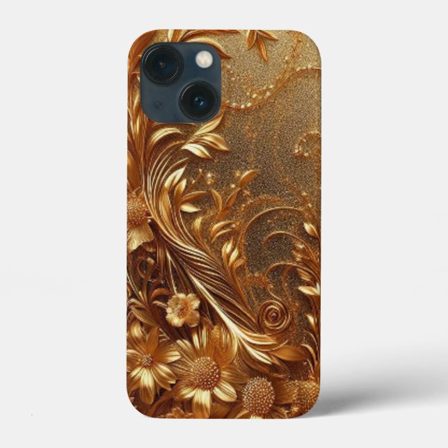 Funda De Case-Mate Para iPhone Curva floral dorada moderna y elegante (Reverso )