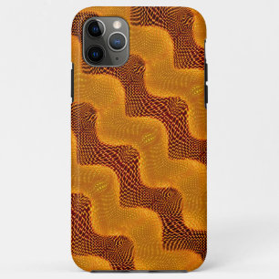 Funda Para iPhone 11 Pro Max Curva laranja e pontos dourados sobre fundo marrom
