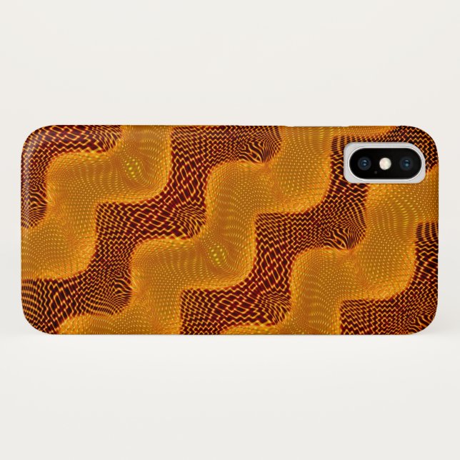 Funda De Case-Mate Para iPhone Curva laranja e pontos dourados sobre fundo marrom (Reverso (horizontal))