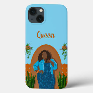 Funda Para iPhone 13 Curva, mujer negra, plantas domésticas, Naranja y 