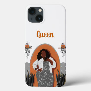 Funda Para iPhone 13 Curva, mujer negra, plantas domésticas, Naranja y