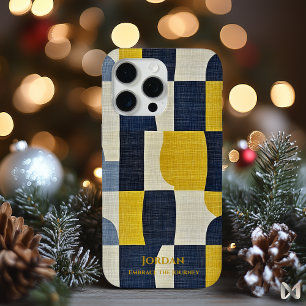 Funda Para iPhone 15 Pro Max Curvas abstractas de color azul marino y mostaza –