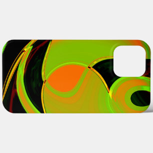 Funda Para iPhone 13 Pro Max Curvas abstractas en verde cal con baño naranja