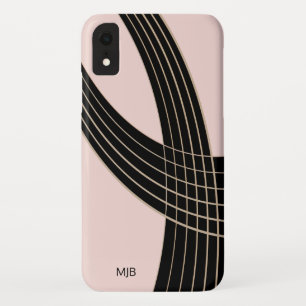 Funda Para iPhone XR Curvas de Art Deco rosado y negro con monograma