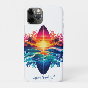 Funda Para iPhone 11 Pro Curvas de Surfboard de Sunset-
