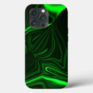 Funda Para iPhone 13 Pro Curvas verdes, fondo oscuro plegado de níquel