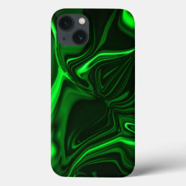 Funda Para iPhone 13 Curvas y pliegues de color verde sobre fondo oscur