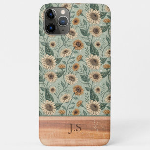 Funda Para iPhone 11 Pro Max Custom Boho Sunflowers Wood Effect