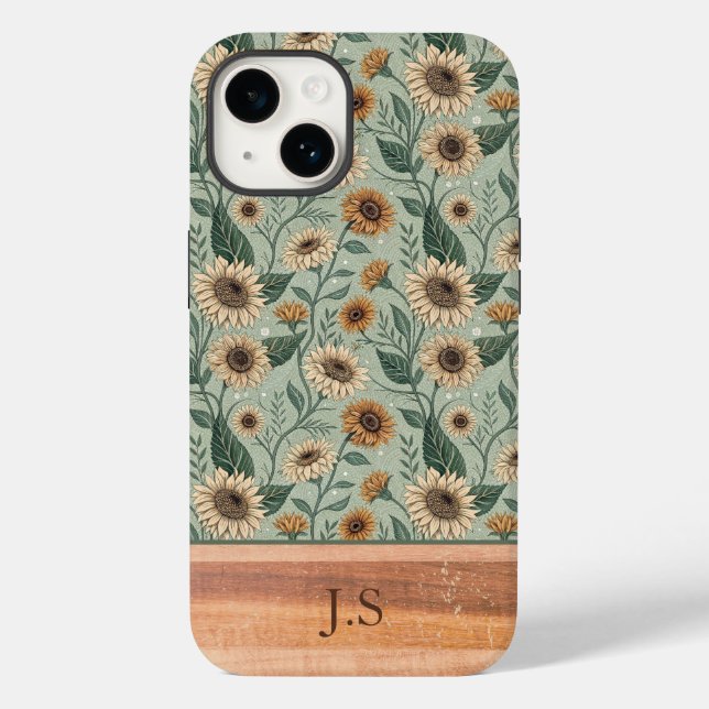 Funda De Case-Mate Para iPhone Custom Boho Sunflowers Wood Effect (Reverso )