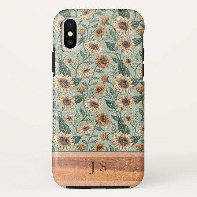 Funda De Case-Mate Para iPhone Custom Boho Sunflowers Wood Effect (Reverso)