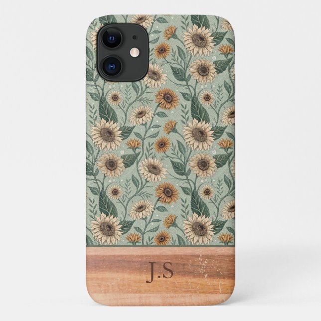 Funda De Case-Mate Para iPhone Custom Boho Sunflowers Wood Effect (Reverso)