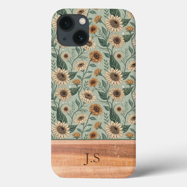 Funda De Case-Mate Para iPhone Custom Boho Sunflowers Wood Effect (Reverso)