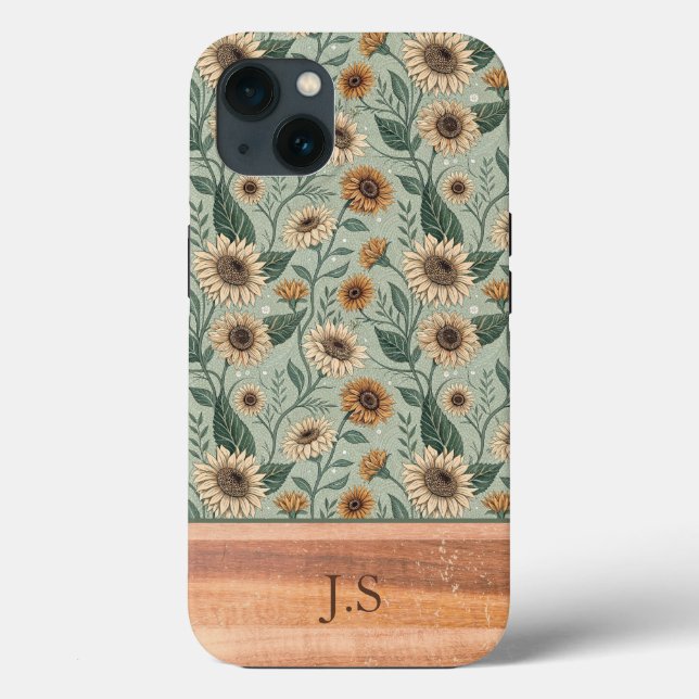 Funda De Case-Mate Para iPhone Custom Boho Sunflowers Wood Effect (Reverso )