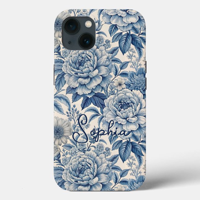 Funda De Case-Mate Para iPhone Custom Elegant Boho Chic Blue Blossom (Reverso )