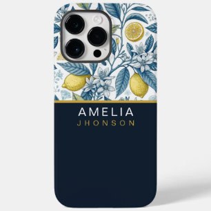 Funda Para iPhone 14 Pro Max De Case-Mate Custom Elegant Mediterranean Lemon Botanical Navy