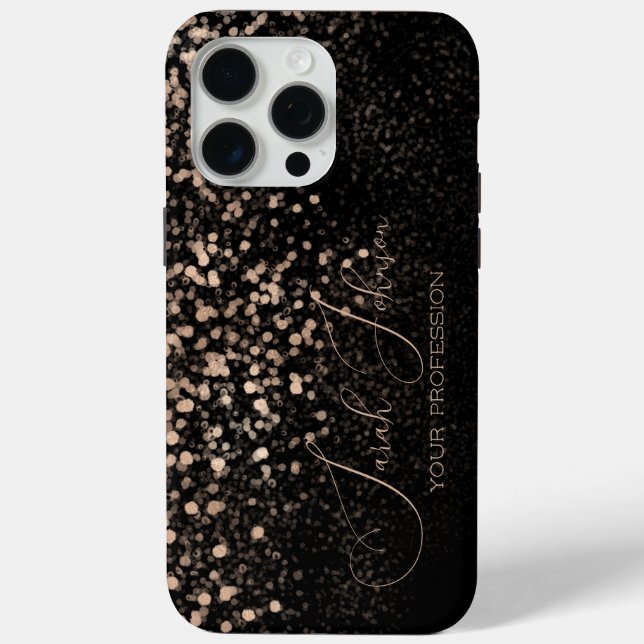 Funda De Case-Mate Para iPhone Custom Gold Glitter Midnight Black (Reverso )