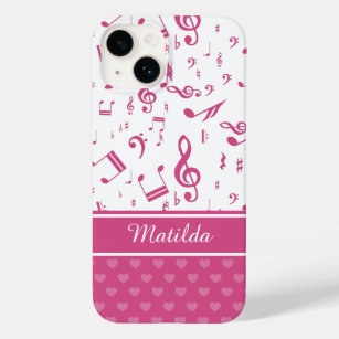 Funda Para iPhone 14 De Case-Mate Custom Music Notes and Hearts Pattern Pink White
