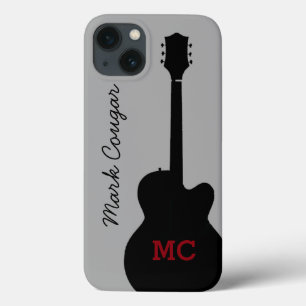 Funda Para iPhone 13 custom name and initials black rock guitar