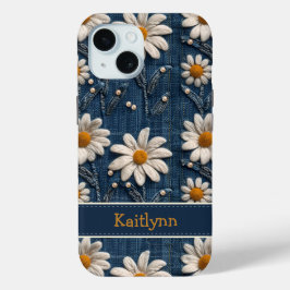 Funda Para iPhone 15 Custom Name Floral Embroidered Phone Case