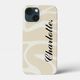 Funda Para iPhone 13 Mini Custom Name on Beige Cream Simple Organic Pattern