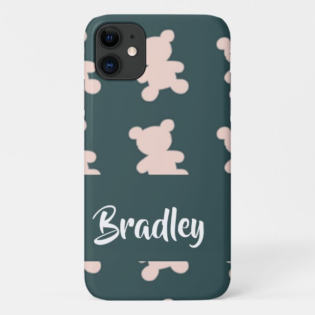 Funda De Case-Mate Para iPhone Custom name pink teddy bear silhouette (Reverso)