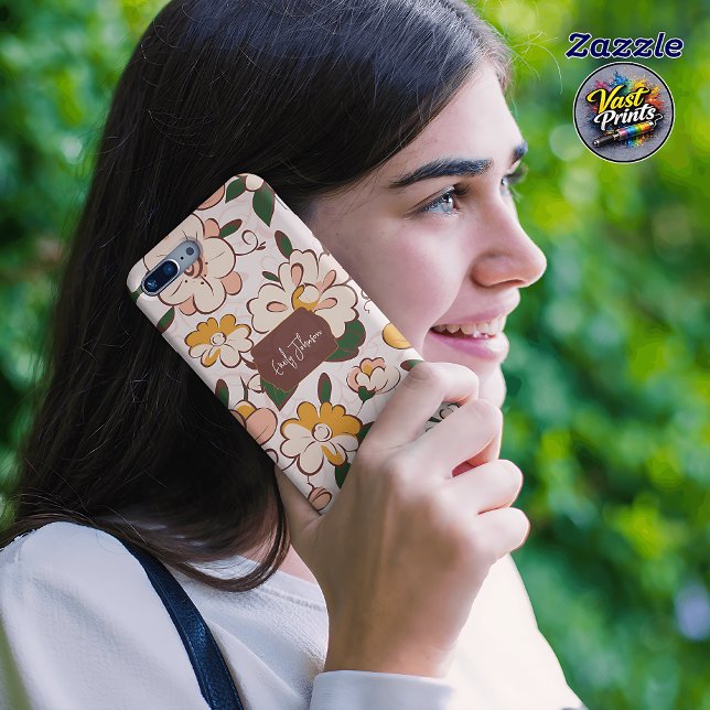 Funda De Case-Mate Para iPhone Custom Name Retro Floral Cream Yellow Flower (Custom Name Retro Floral Cream Yellow Flower Case-Mate iPhone Case)