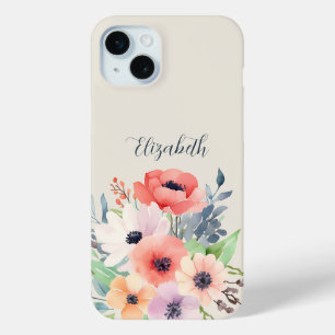 Funda Para iPhone 15 Mini Custom Name Watercolor Floral Anemone