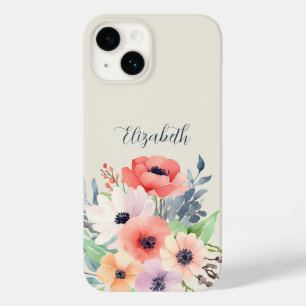 Funda Para iPhone 14 De Case-Mate Custom Name Watercolor Floral Anemone